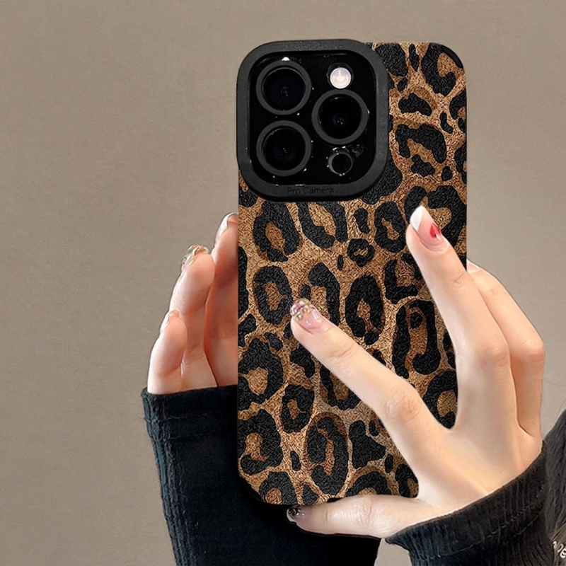 Retro Leopard Print Leather iPhone Case