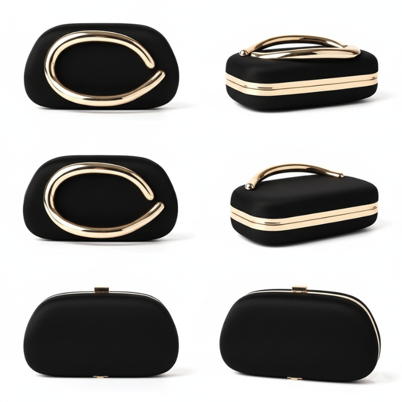 Elegant Satin Evening Clutch with Gold Arch Handle