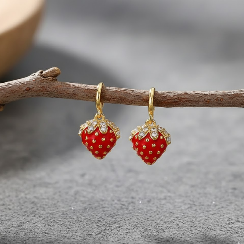 Exquisite Strawberry Design Gold Earrings