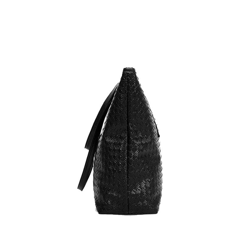 Solid Woven Shoulder Tote Bag