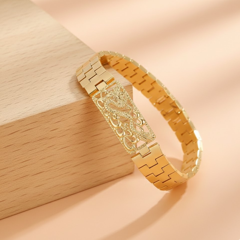 Hollow Dragon Engraved Gold Bracelet