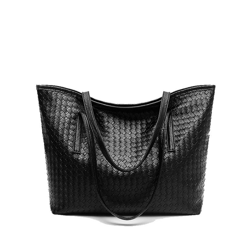 Solid Woven Shoulder Tote Bag