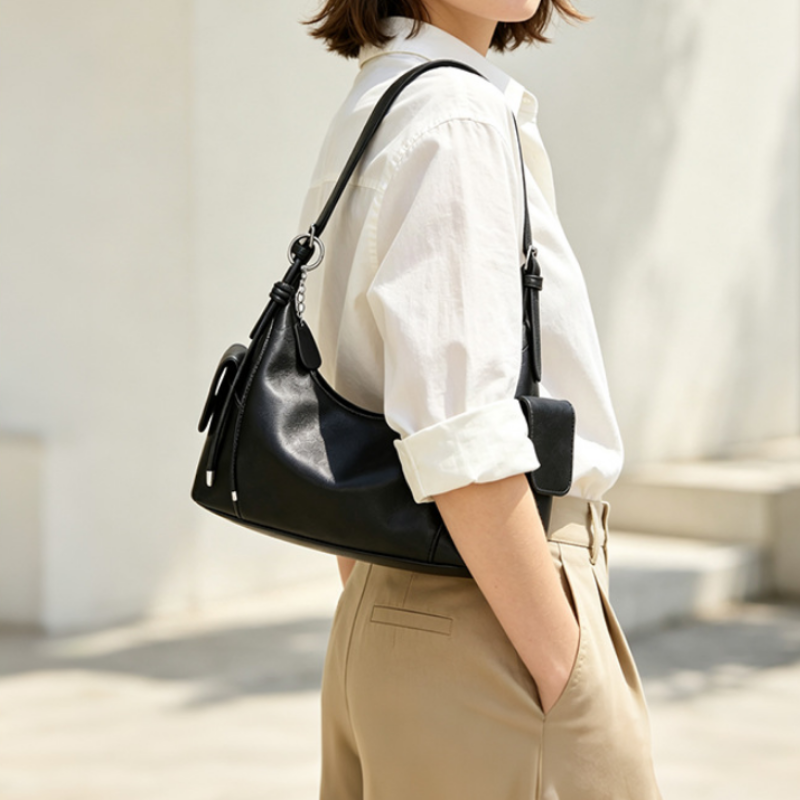 Minimal Curve Black Shoulder Bag