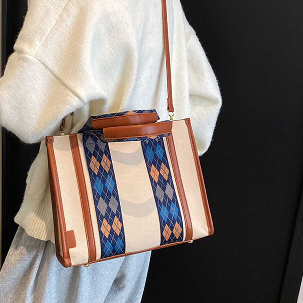 Autumn Contrast Color Canvas Commuter Shoulder Tote