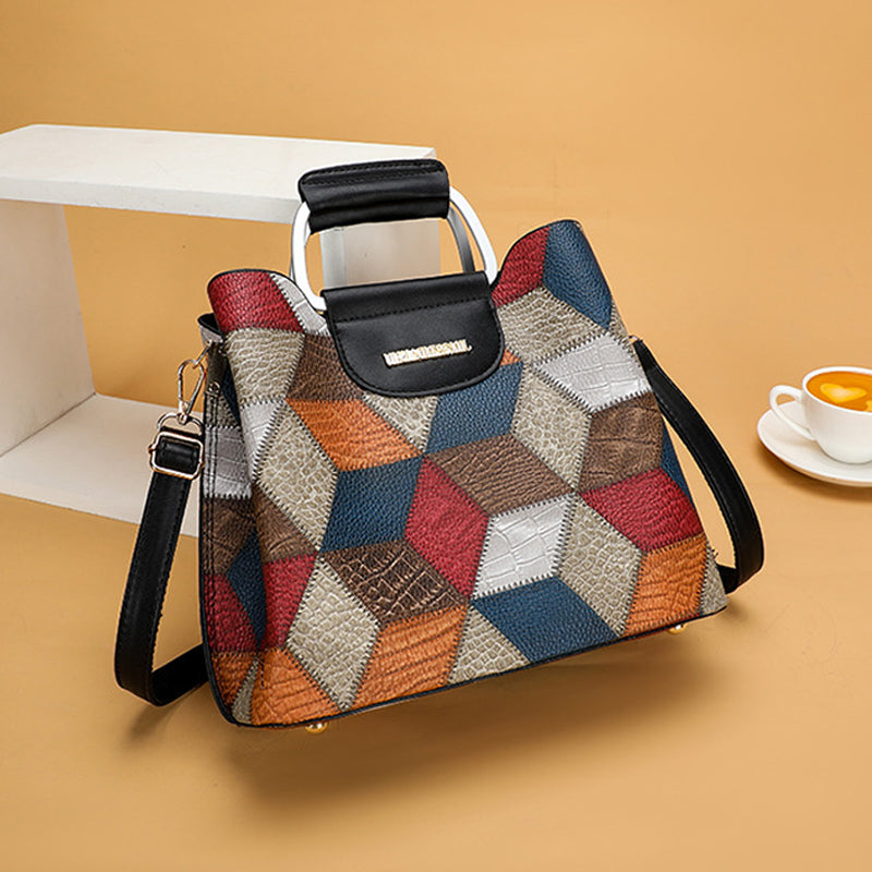 Striped Plaid Multi-Compartment Crossbody Bag