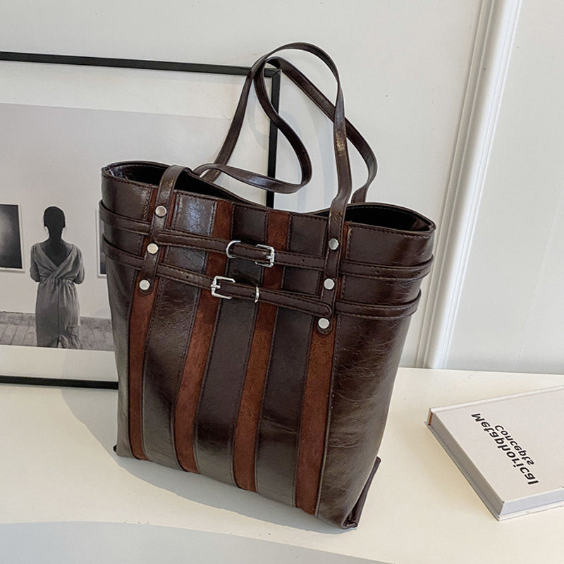 Textured Stitching Retro Fashion Large Shoulder Tote