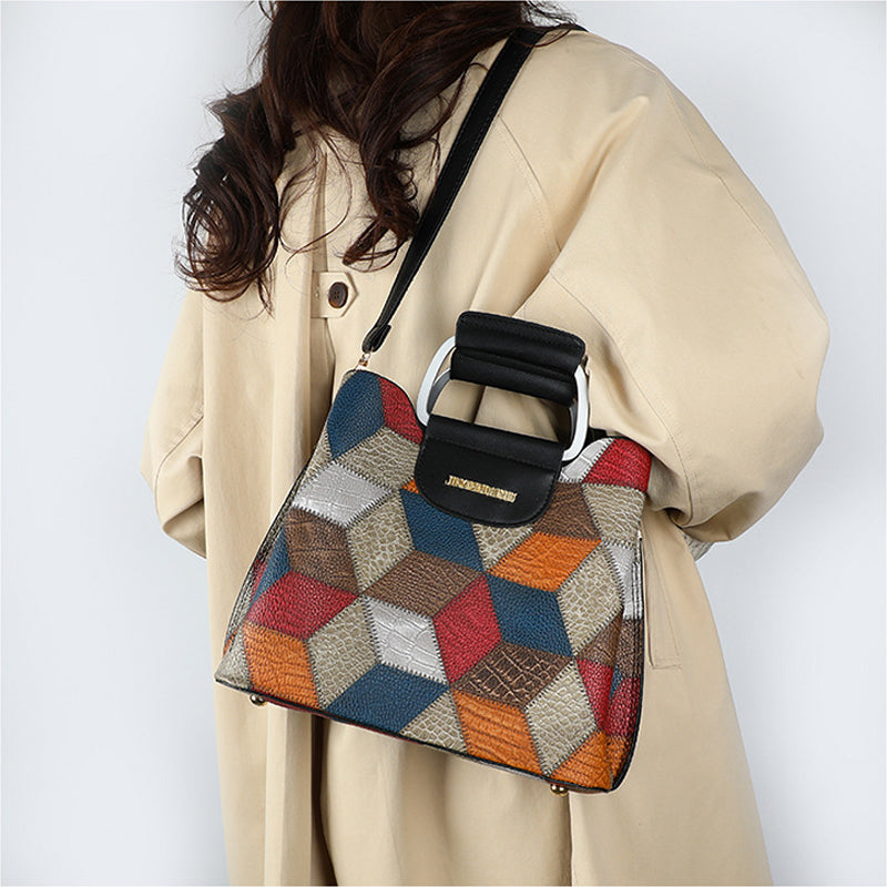 Striped Plaid Multi-Compartment Crossbody Bag