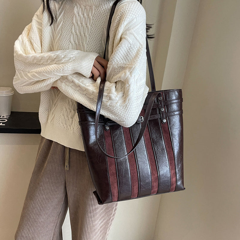 Textured Stitching Retro Fashion Large Shoulder Tote