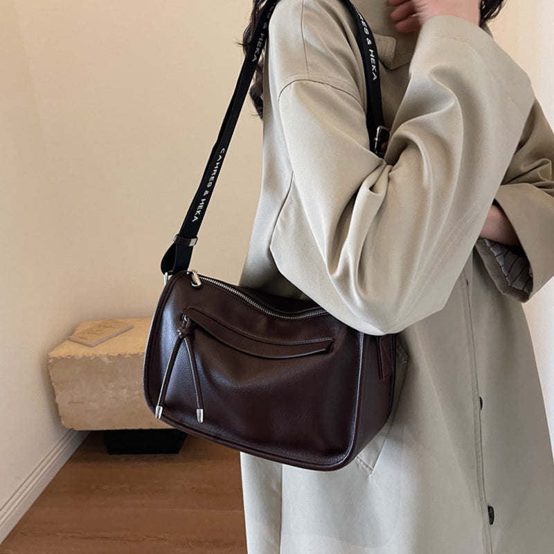 Retro Solid Pillow Bag with Wide Strap