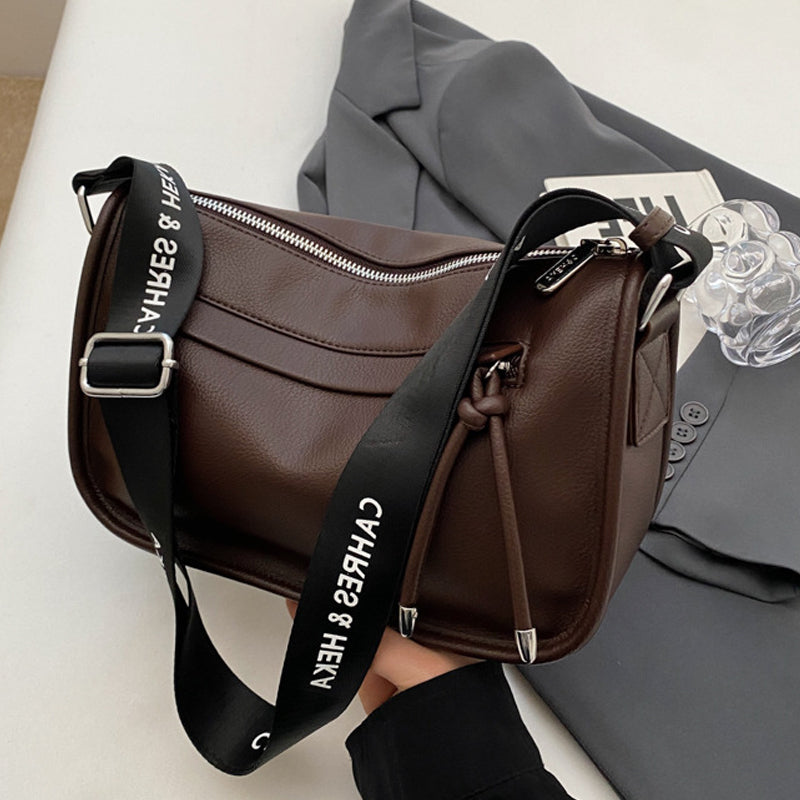 Retro Solid Pillow Bag with Wide Strap
