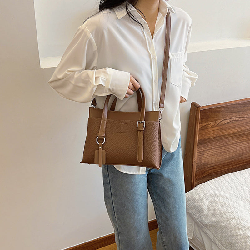 Lychee Pattern Faux Leather Retro Work Shoulder Bag