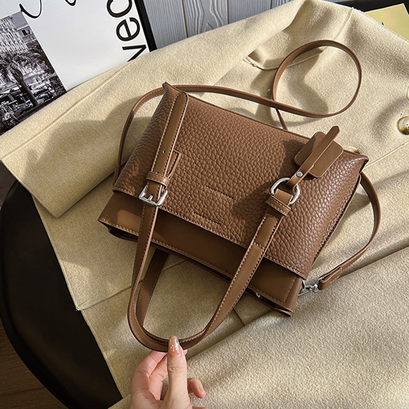 Lychee Pattern Faux Leather Retro Work Shoulder Bag