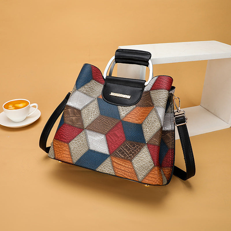 Striped Plaid Multi-Compartment Crossbody Bag