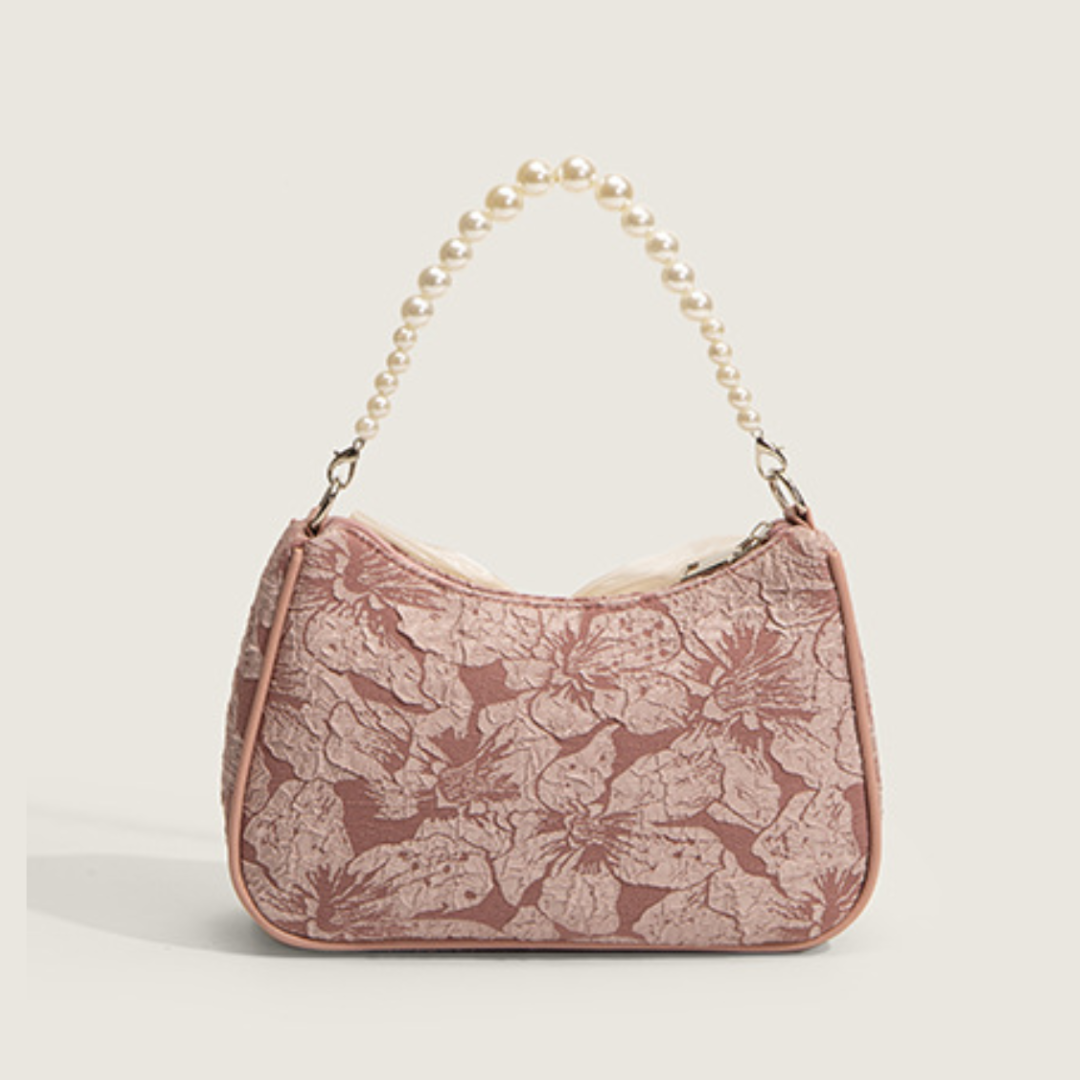 Bow Shoulder Canvas Bag with Pearl Strap Design