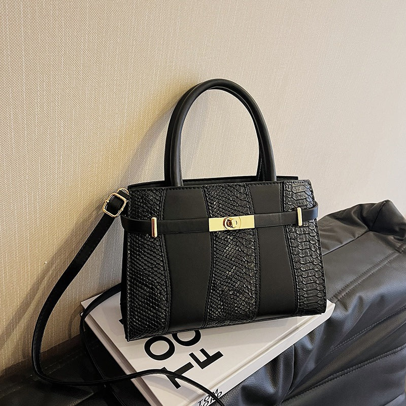 Contrast Stitch Snakeskin Kelly Style Handbag