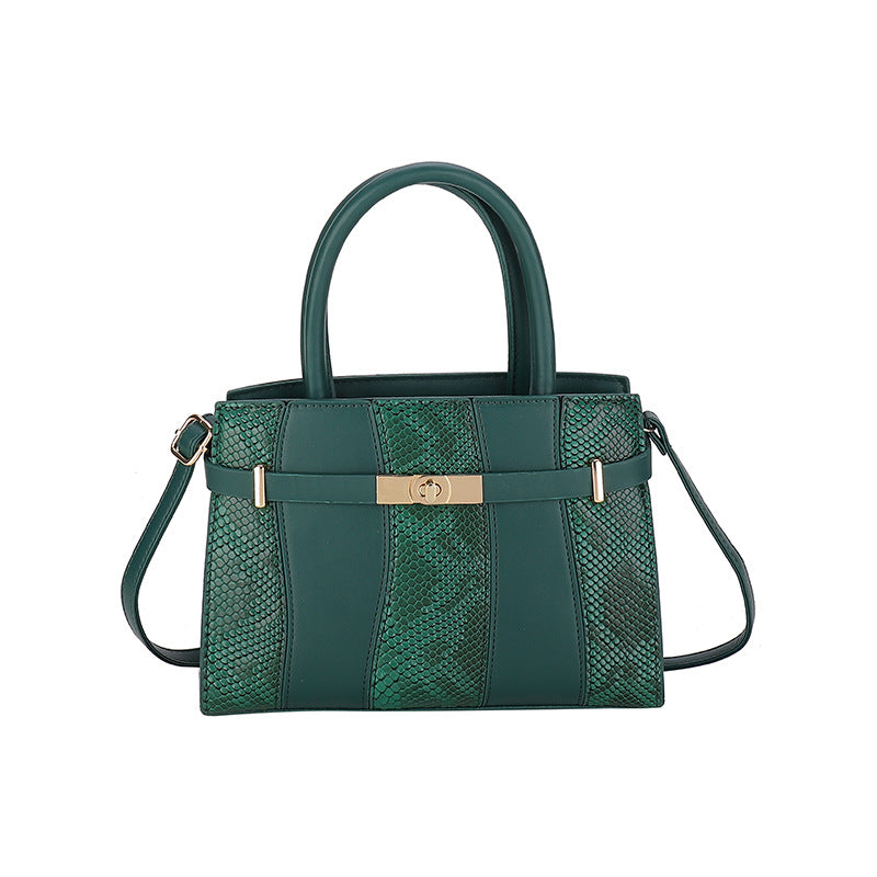 Contrast Stitch Snakeskin Kelly Style Handbag