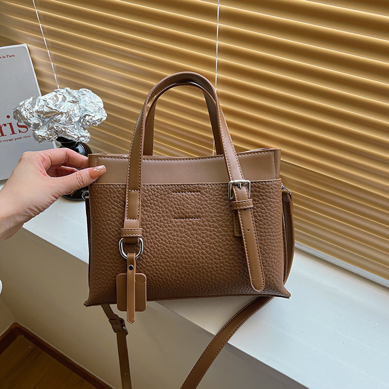 Lychee Pattern Faux Leather Retro Work Shoulder Bag