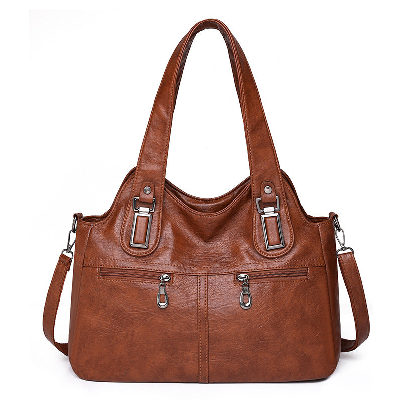 Soft PU leather retro large shoulder handbag for casual use
