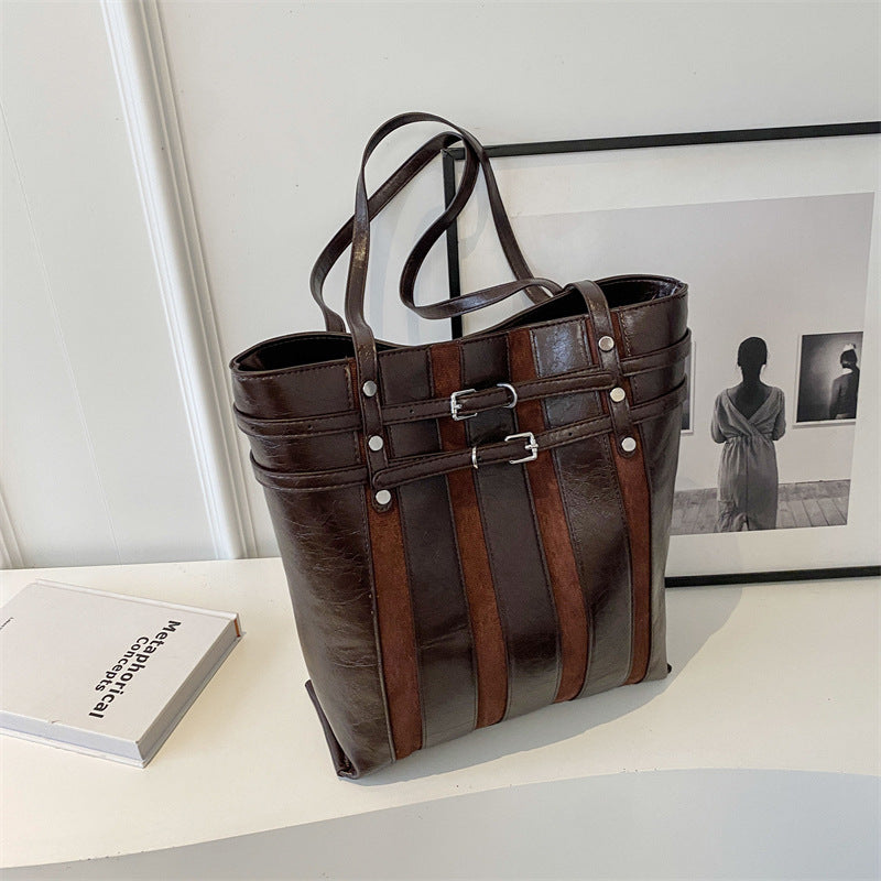 Textured Stitching Retro Fashion Large Shoulder Tote