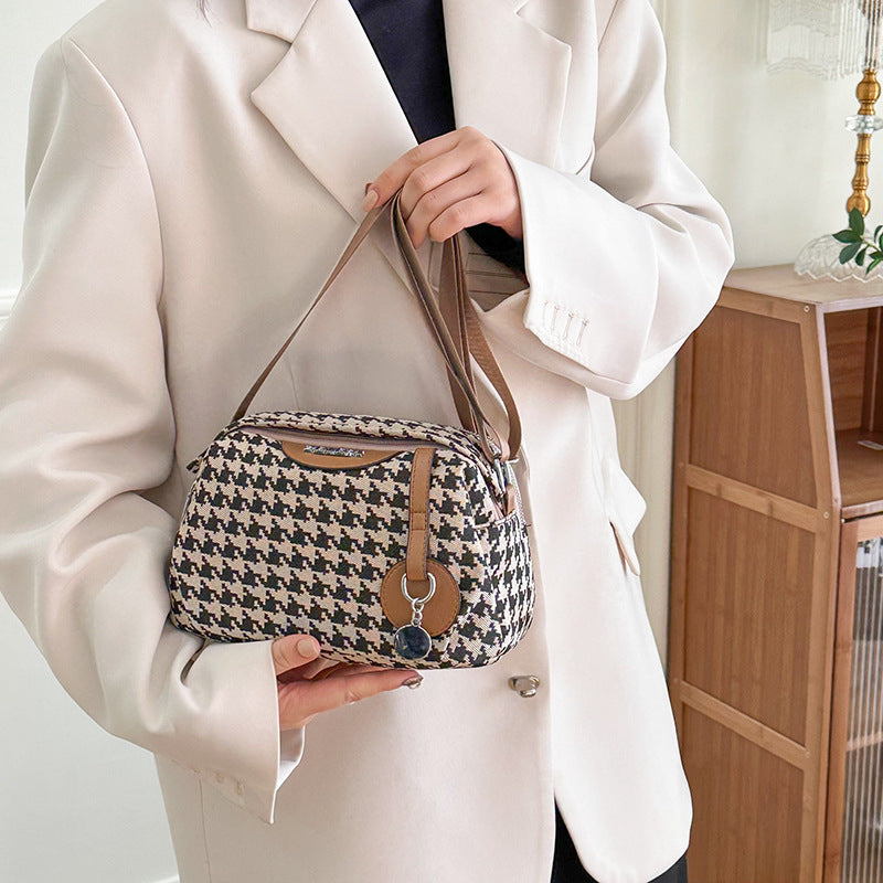 Houndstooth Canvas Large Capacity Double Layer Messenger