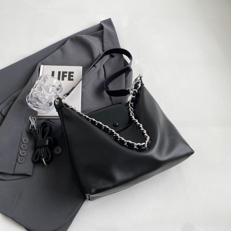 Retro Pleated Chain Shoulder Commuting Tote Bag