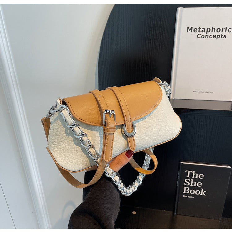 French Niche Chain Underarm Contrast Baguette Bag