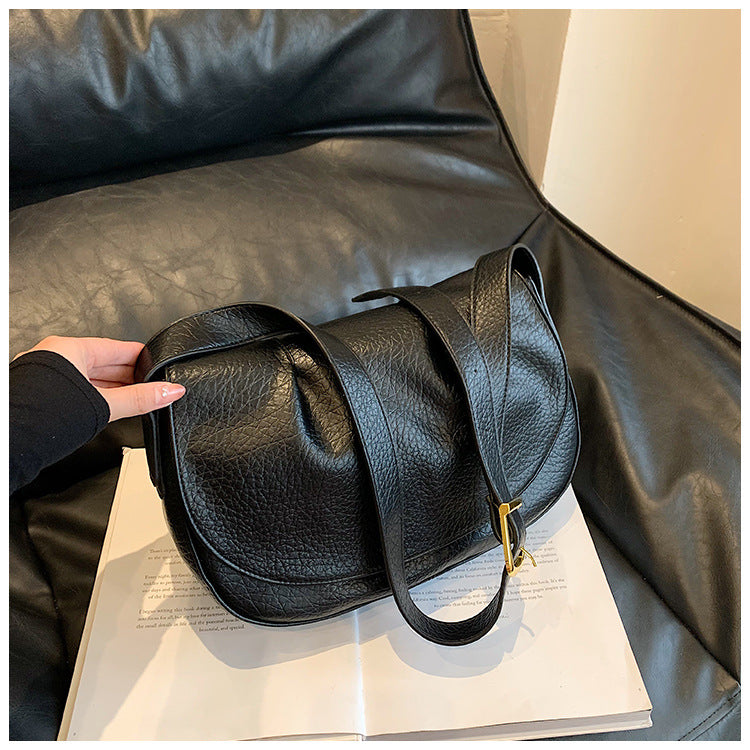 Textured Pleated Autumn Saddle Shoulder Messenger