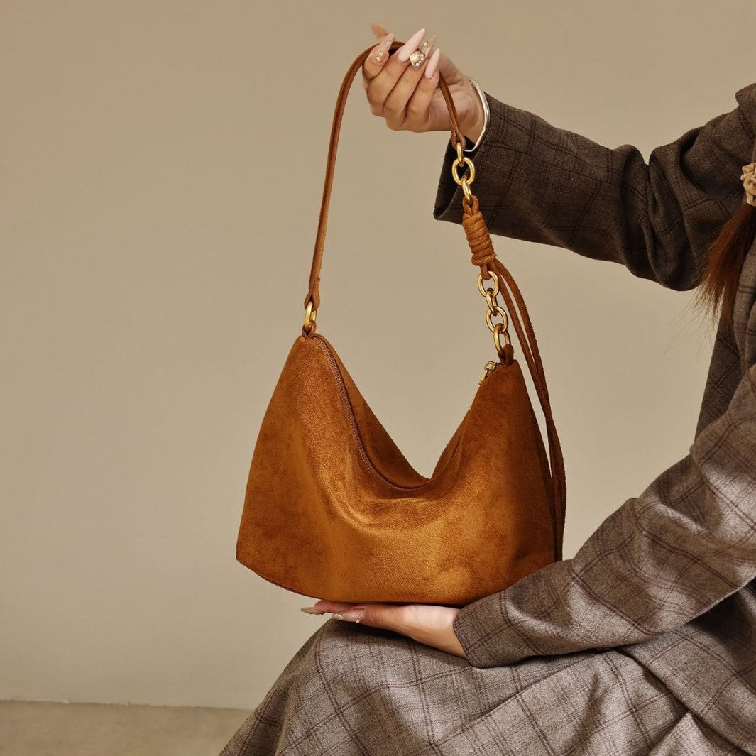 Light Luxury Retro Soft Leather Suede Underarm Shoulder Bag