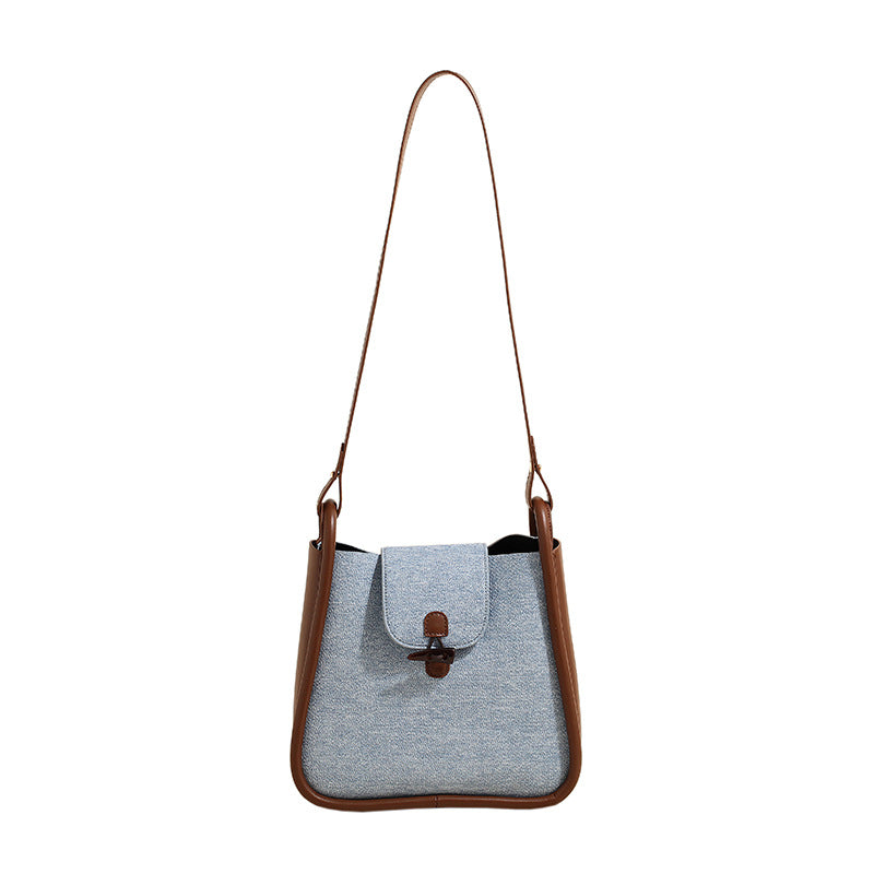 French Contrast Stitch Bucket Shoulder Messenger Bag