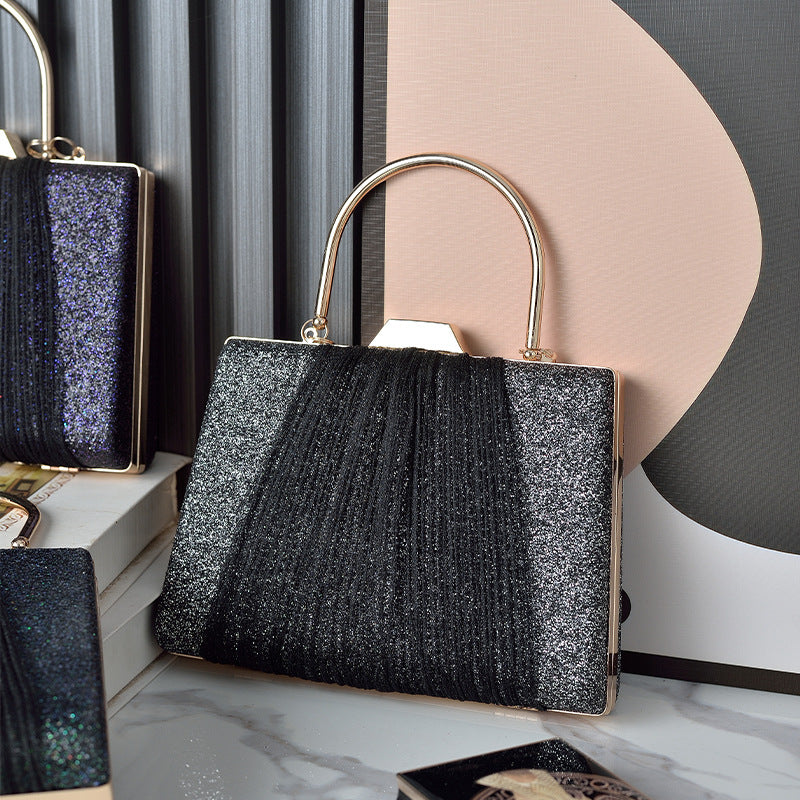 Glitter Drape Pleat Evening Clutch Bag