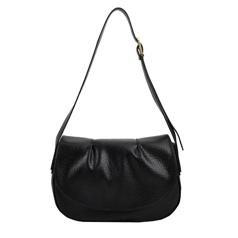 Textured Pleated Autumn Saddle Shoulder Messenger