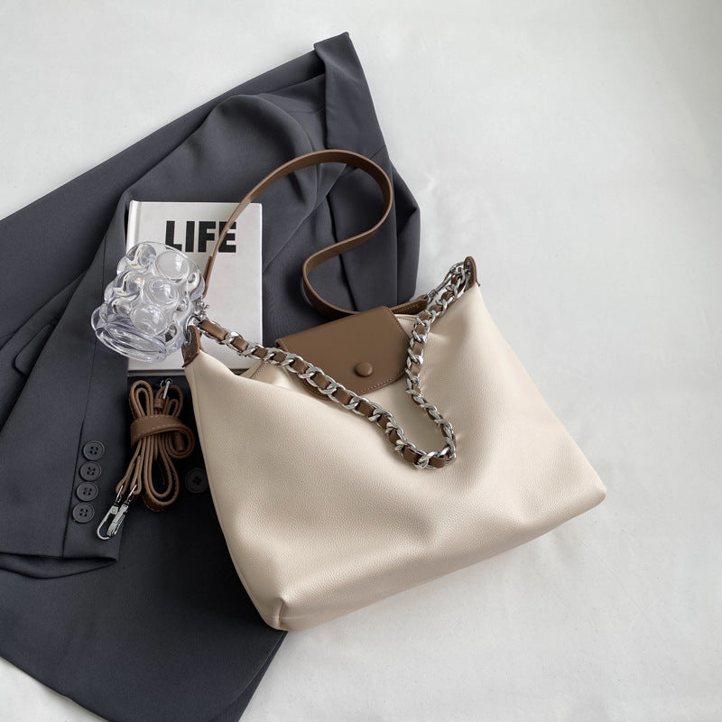 Retro Pleated Chain Shoulder Commuting Tote Bag