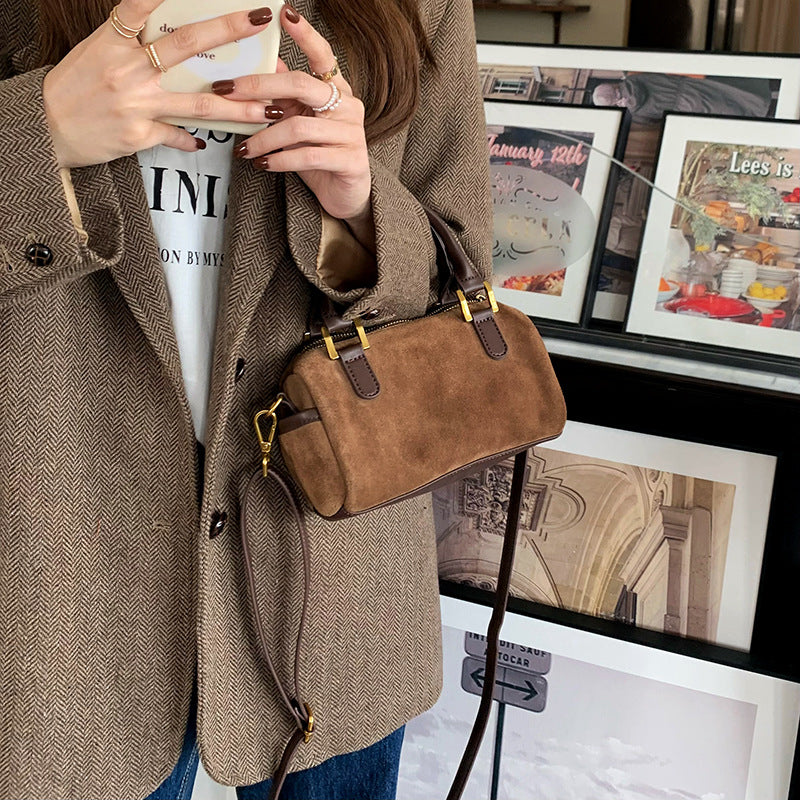 Retro Suede Boston Shoulder Bag