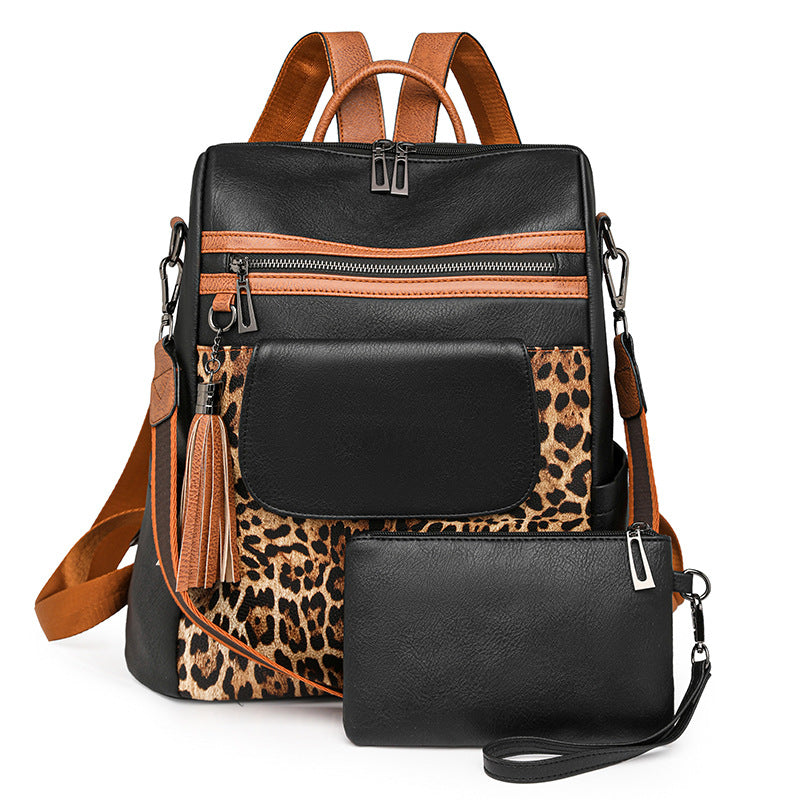Retro Leopard Print Large Capacity Women's Backpack