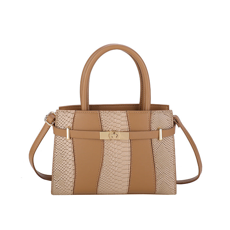 Contrast Stitch Snakeskin Kelly Style Handbag