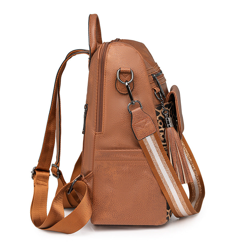 Retro Leopard Print Large Capacity Women's Backpack