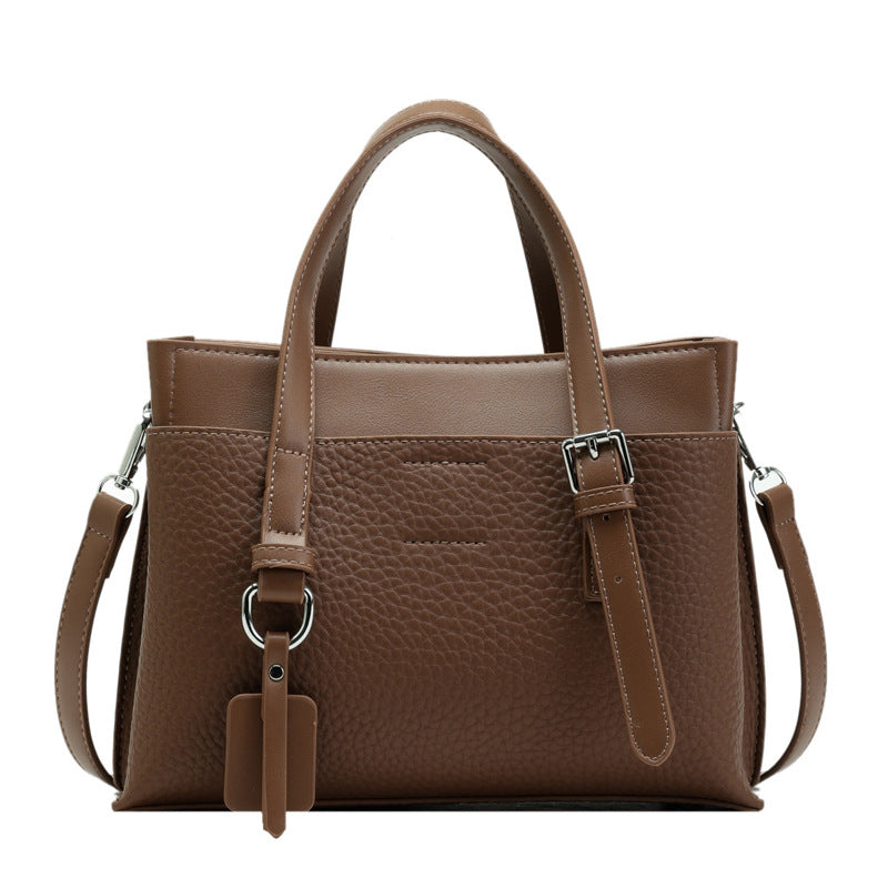 Lychee Pattern Faux Leather Retro Work Shoulder Bag
