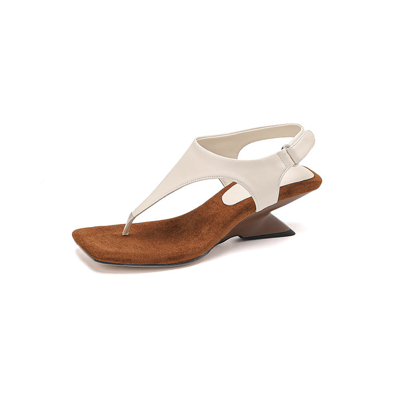 Sculpted T-Strap Heeled Sandals