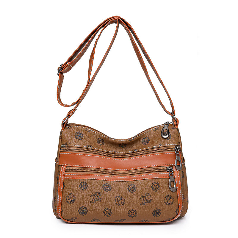 Retro Printed Multi-Zip Small Square Messenger