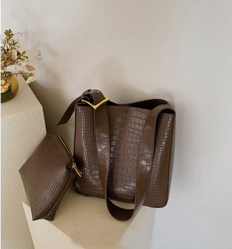 Style Crocodile Pattern Bucket Crossbody Bag
