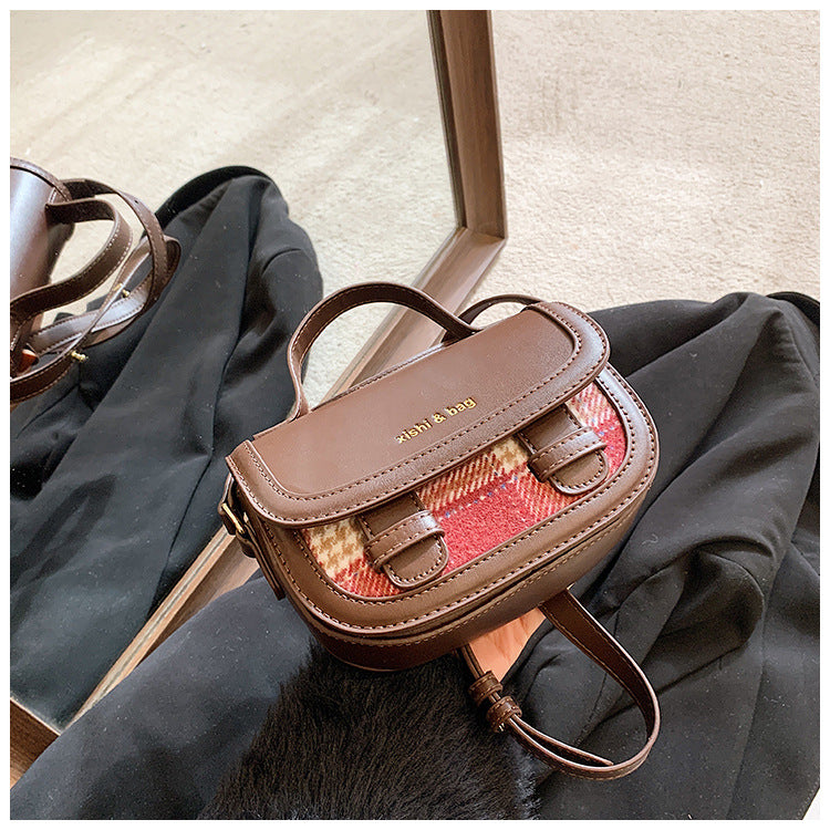 Contrast Multi-Material Saddle Denim Wool Crossbody