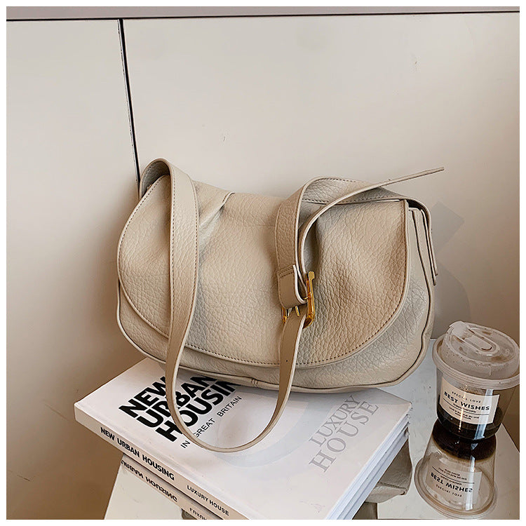 Textured Pleated Autumn Saddle Shoulder Messenger