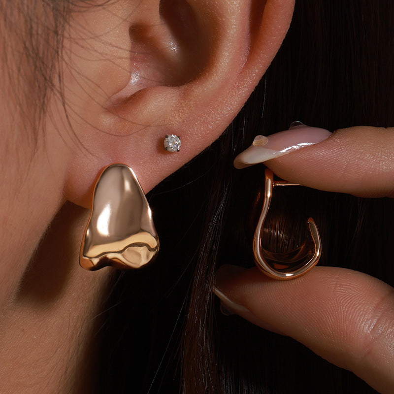 Smooth Twisted Metal Irregular Stud Earrings