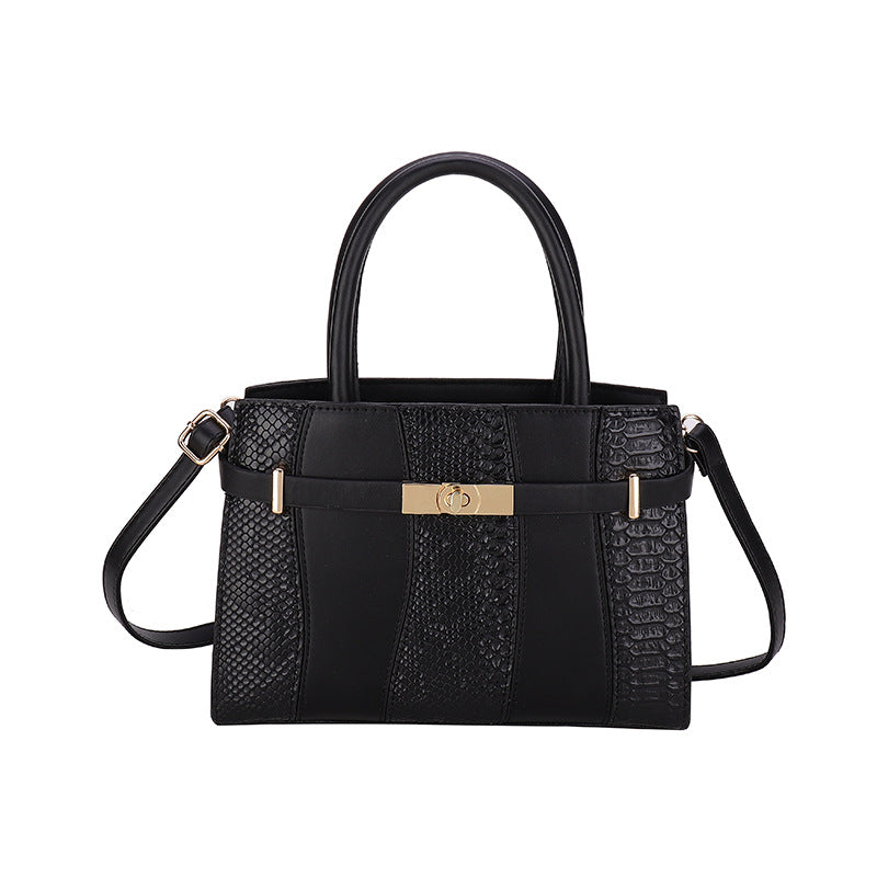 Contrast Stitch Snakeskin Kelly Style Handbag