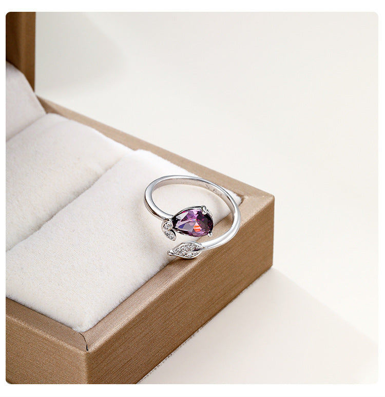 Purple Tulip Zircon Adjustable Ring