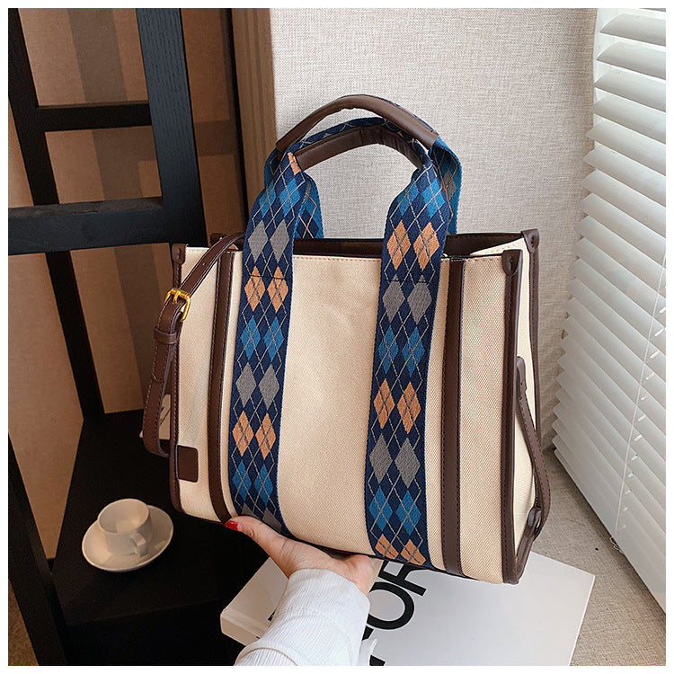 Autumn Contrast Color Canvas Commuter Shoulder Tote