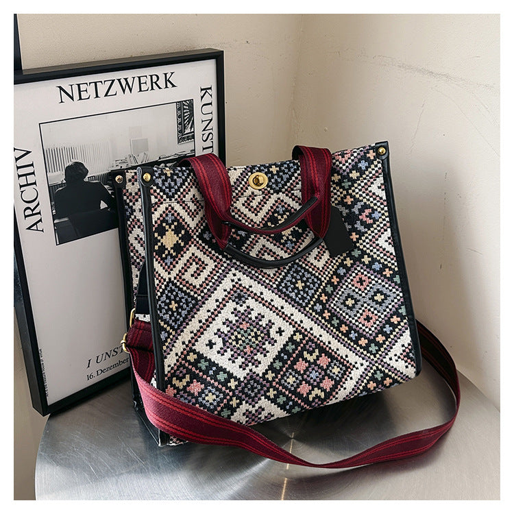Ethnic Style Straw Large Capacity Canvas Tote Bag