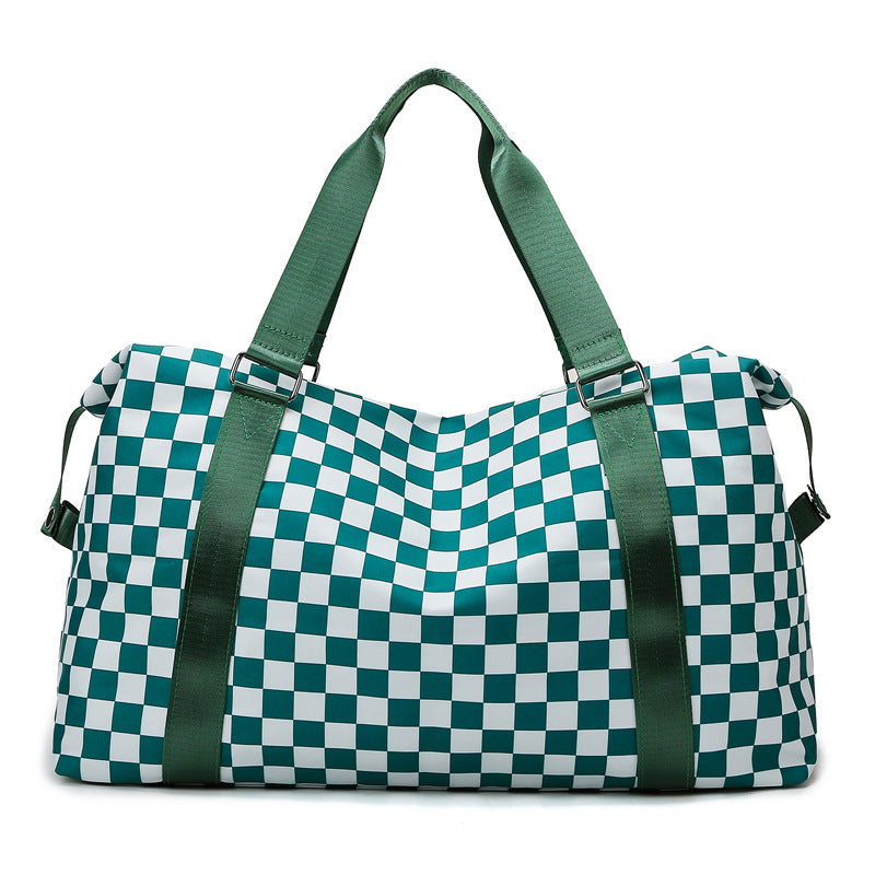 Plaid Oxford Gym Bag with Dry and Wet Separation