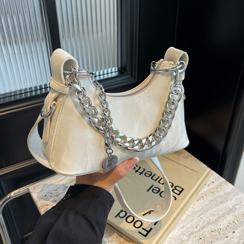 French Textured Underarm Bag with Chain Strap