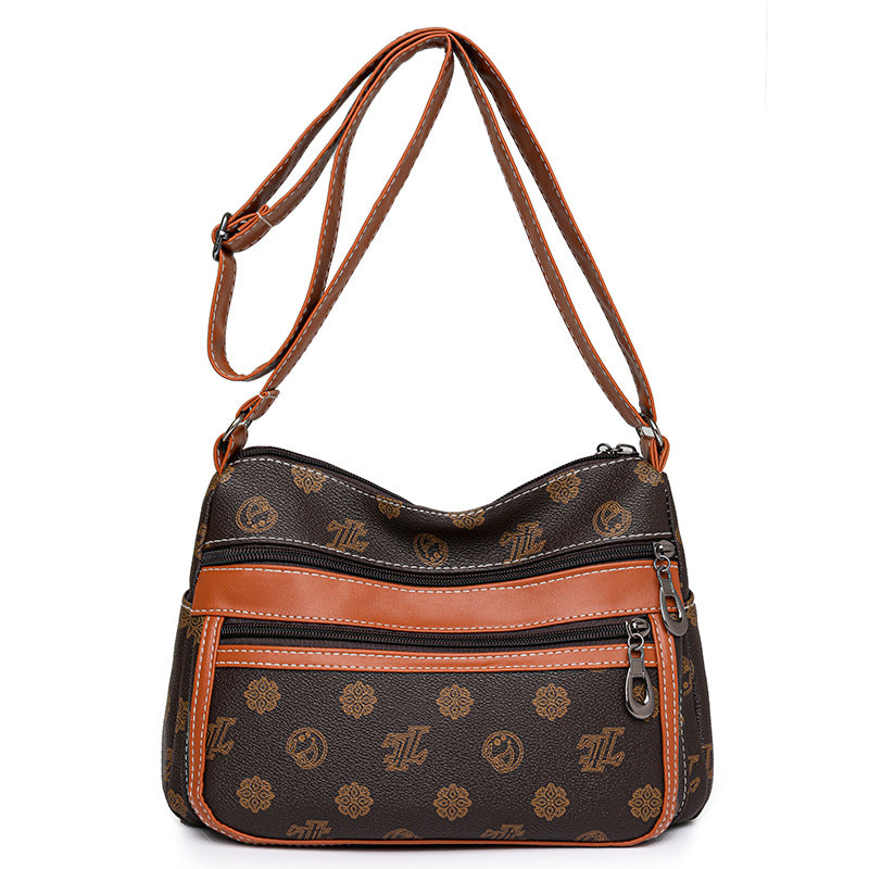 Retro Printed Multi-Zip Small Square Messenger